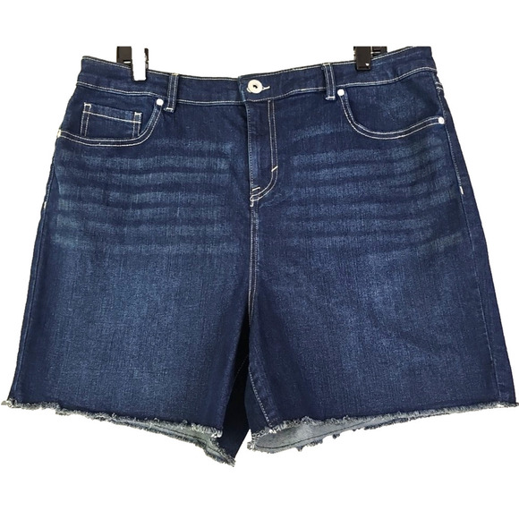 Style & Co ~Woman Size 14~ Blue Denim Fray Hem High Rise Shorts Stretch NWT. - Picture 5 of 14